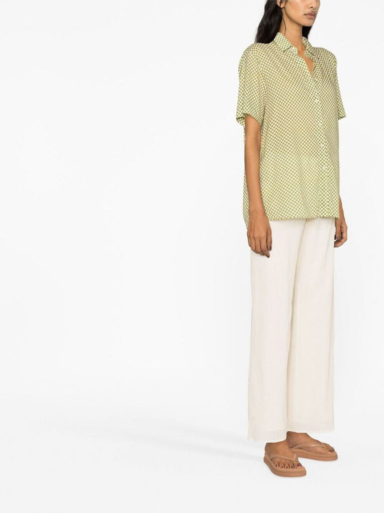 Green Checkerboard Cotton Print Shirt
