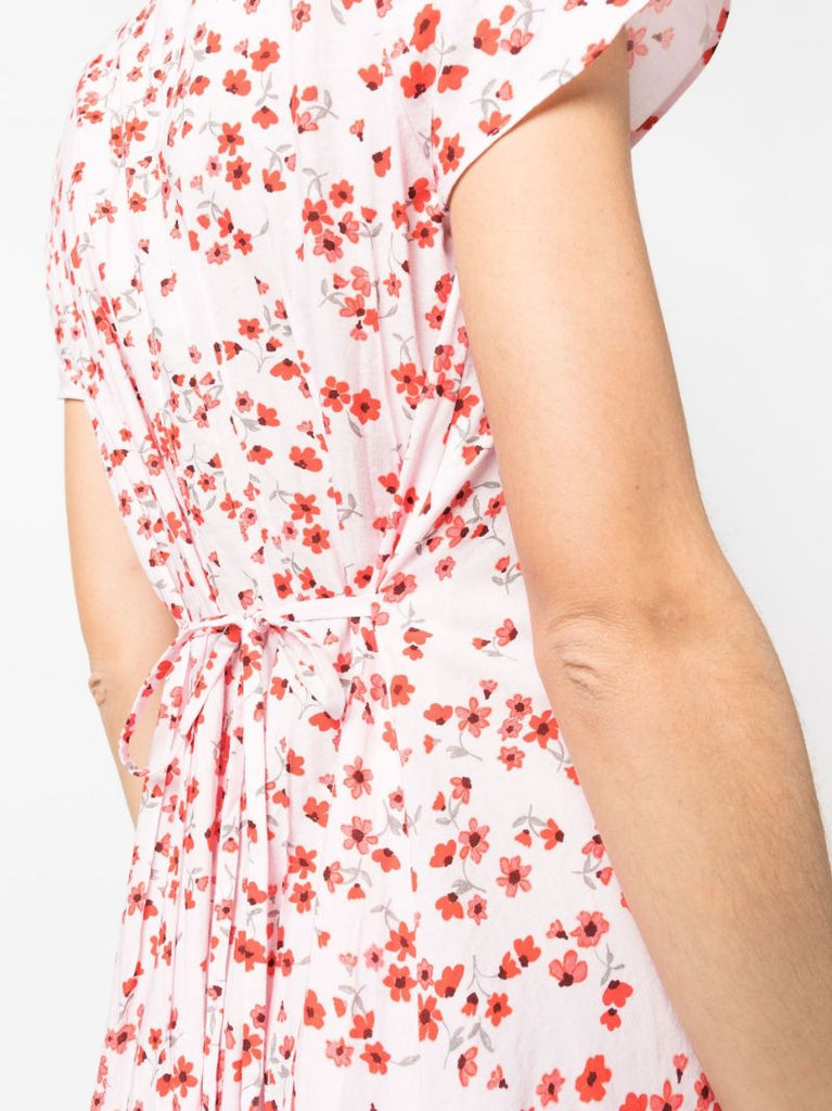 Pink Summer Floral Print Midi Dress