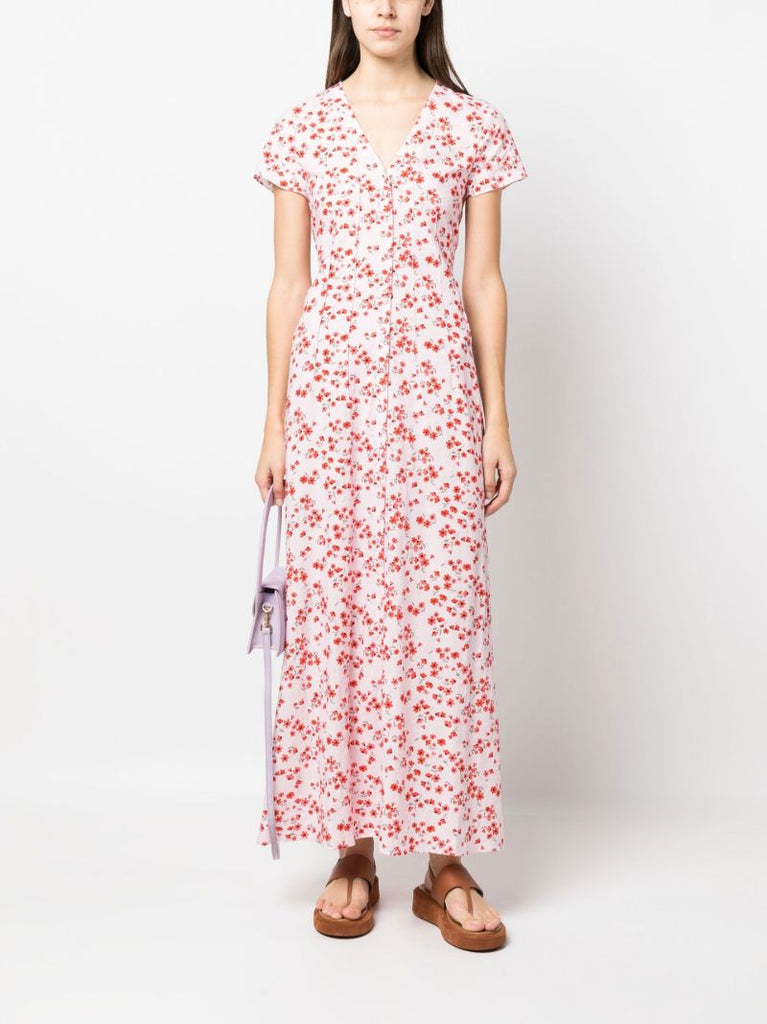 Pink Summer Floral Print Midi Dress