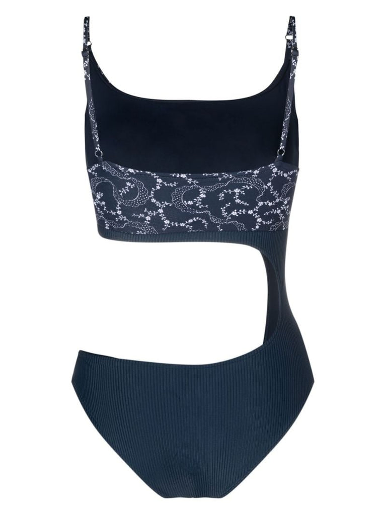 Blue Thea Ribbed Bandana Print Swimsuit