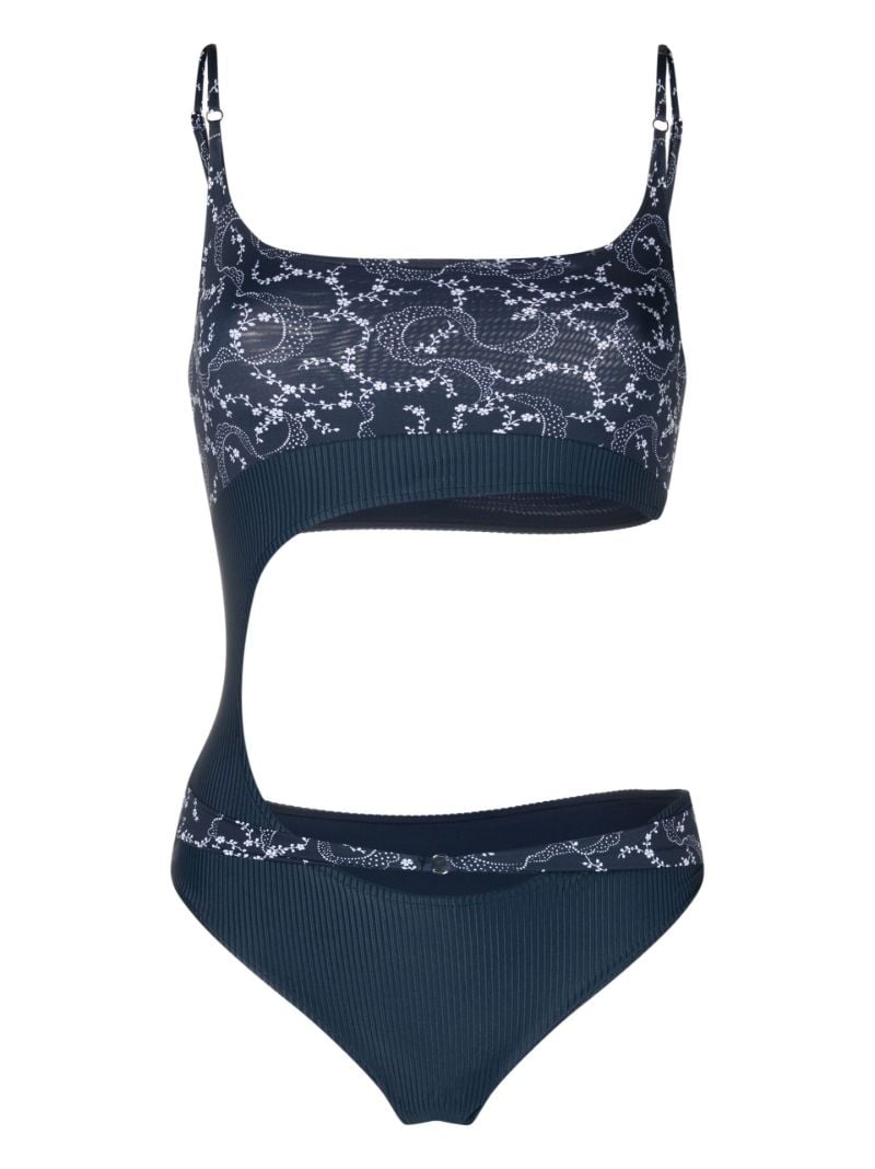 Blue Thea Ribbed Bandana Print Swimsuit