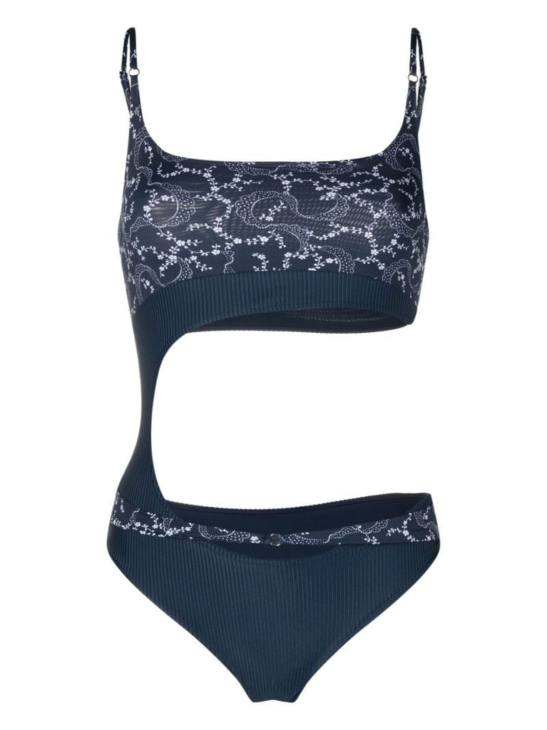 Blue Thea Ribbed Bandana Print Swimsuit