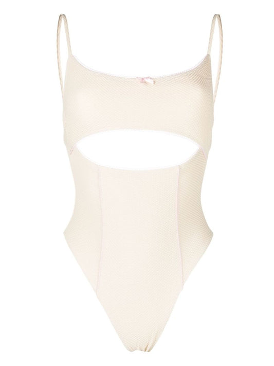 Neutral Julianne Waffle Knit Cut-out Swimsuit