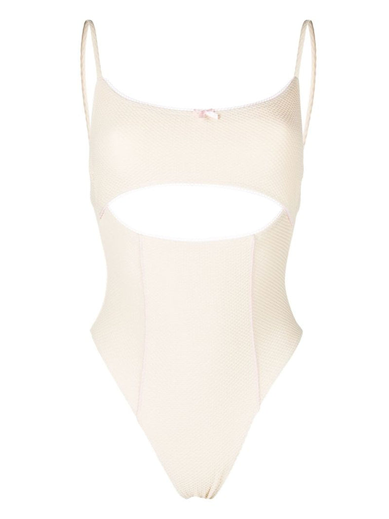 Neutral Julianne Waffle Knit Cut-out Swimsuit