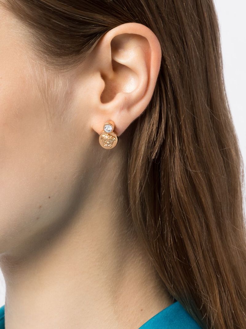 Gold-tone Medusa Crystal Stud Earrings