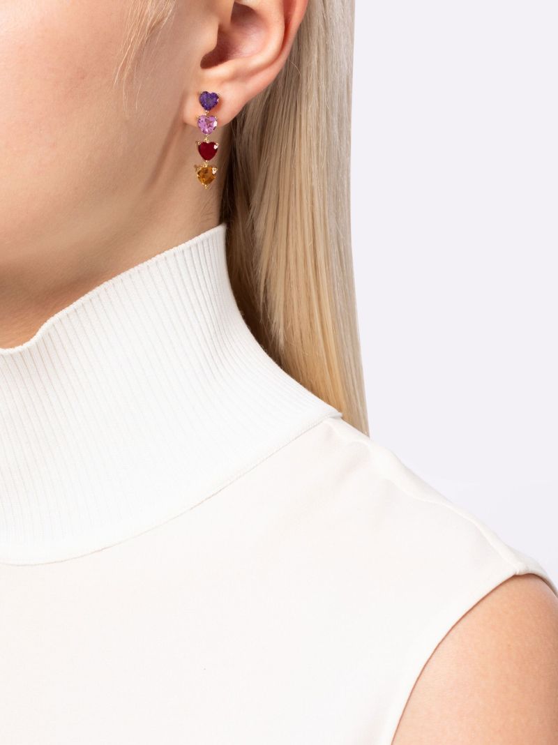 9k Yellow Gold Multi Coeurs Gemstone Earrings
