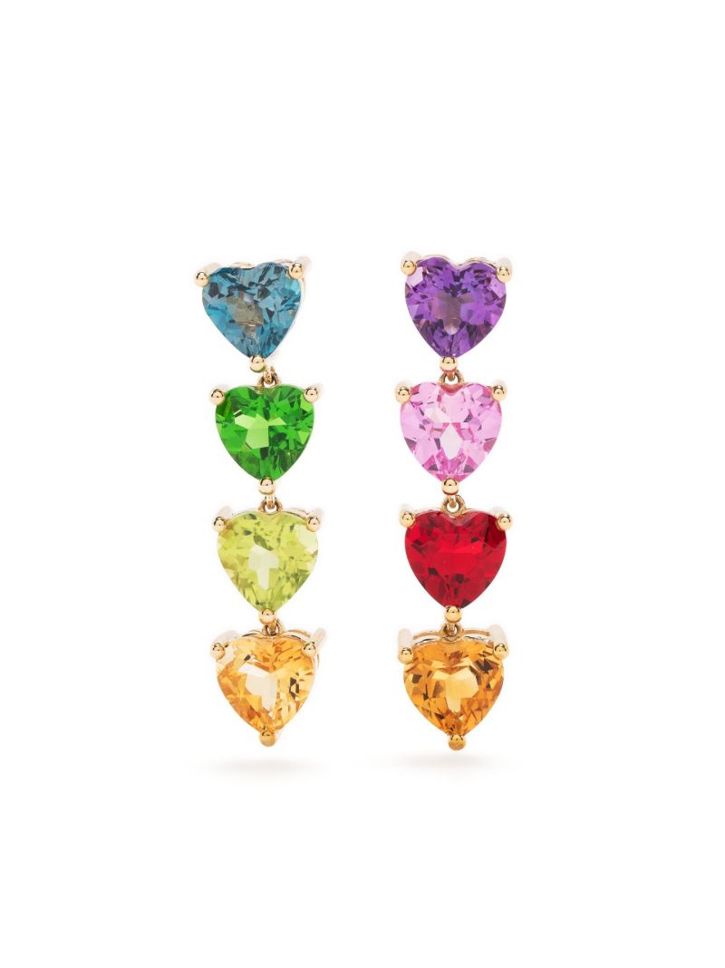 9k Yellow Gold Multi Coeurs Gemstone Earrings