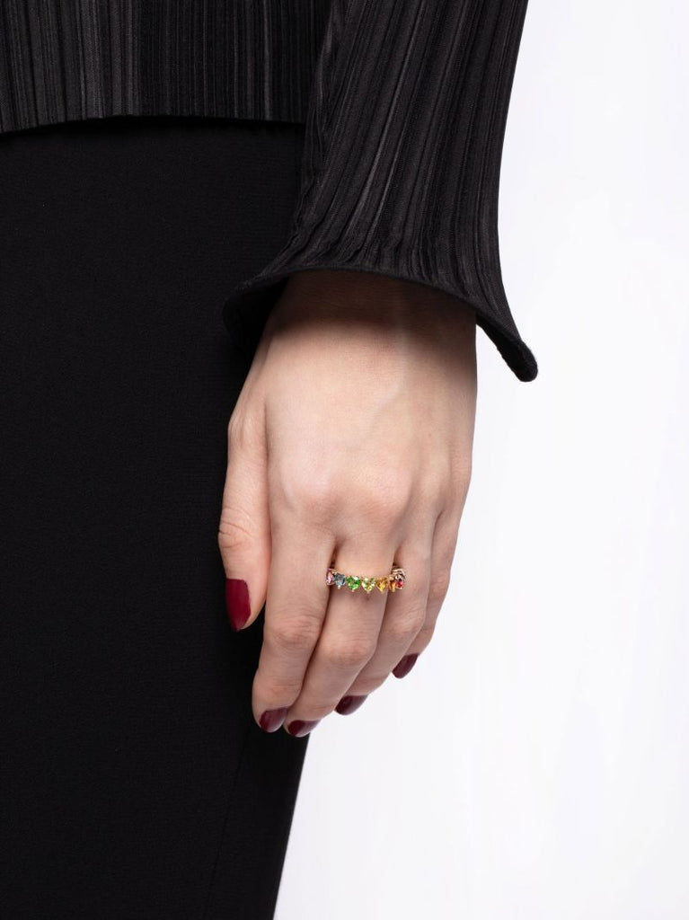9k Yellow Gold Multi Coeurs Gemstone Ring