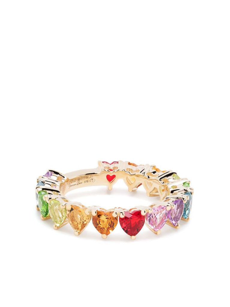 9k Yellow Gold Multi Coeurs Gemstone Ring