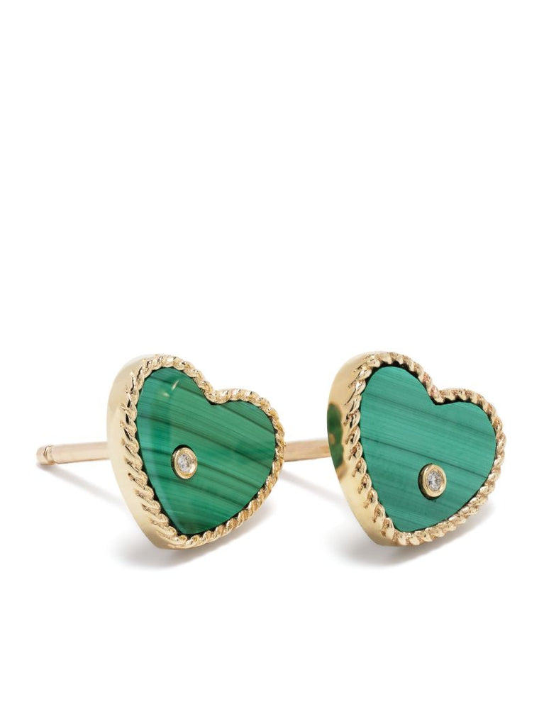 9k Yellow Gold Baby CÃ_x0085_â_x0080__x009c_ur Malachite and Diamond Stud Earrings