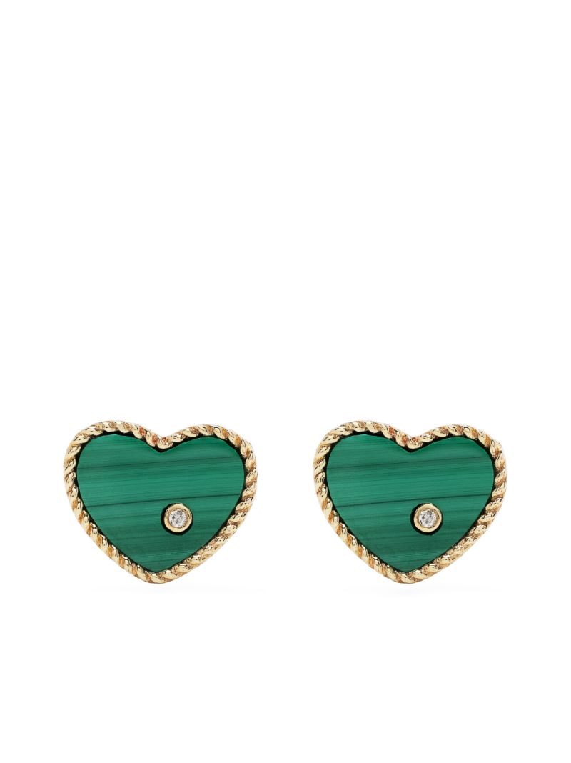 9k Yellow Gold Baby CÃ_x0085_â_x0080__x009c_ur Malachite and Diamond Stud Earrings