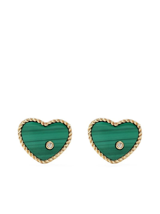 9k Yellow Gold Baby CÃ_x0085_â_x0080__x009c_ur Malachite and Diamond Stud Earrings