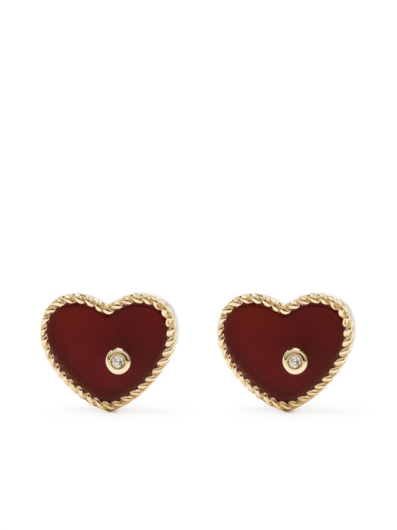 9k Yellow Gold Baby Coeur Diamond and Agate Earrings