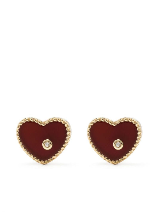 9k Yellow Gold Baby Coeur Diamond and Agate Earrings