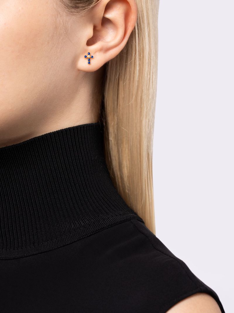 18k Yellow Gold Cross Diamond Stud Earrings