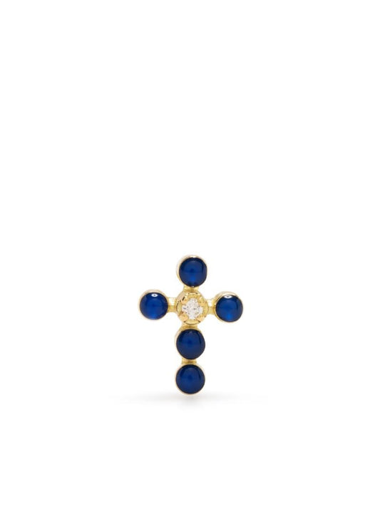 18k Yellow Gold Cross Diamond Stud Earrings
