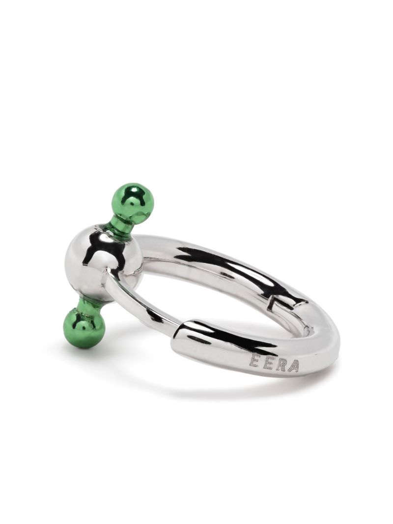 18k White Gold Green Bar Mini Single Hoop Earring