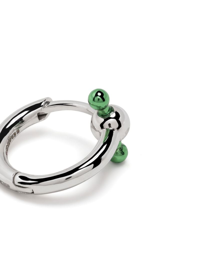 18k White Gold Green Bar Mini Single Hoop Earring