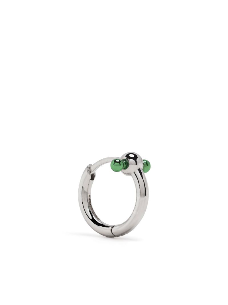 18k White Gold Green Bar Mini Single Hoop Earring
