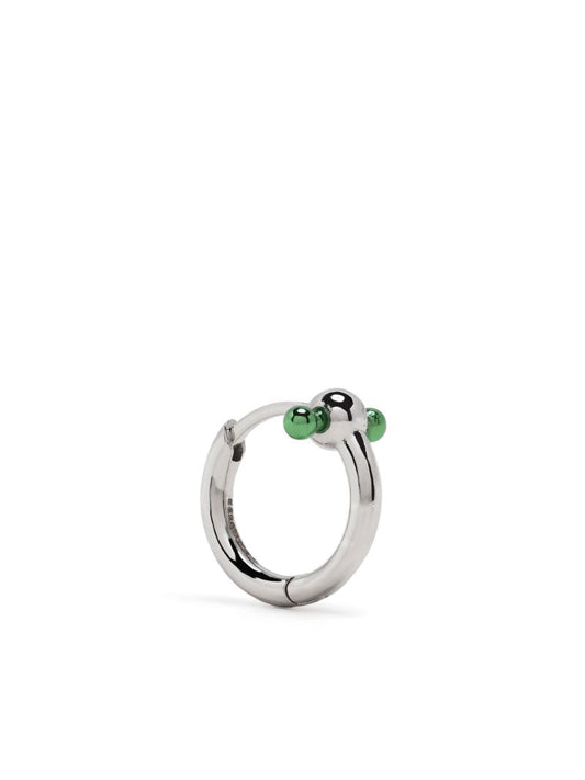 18k White Gold Green Bar Mini Single Hoop Earring