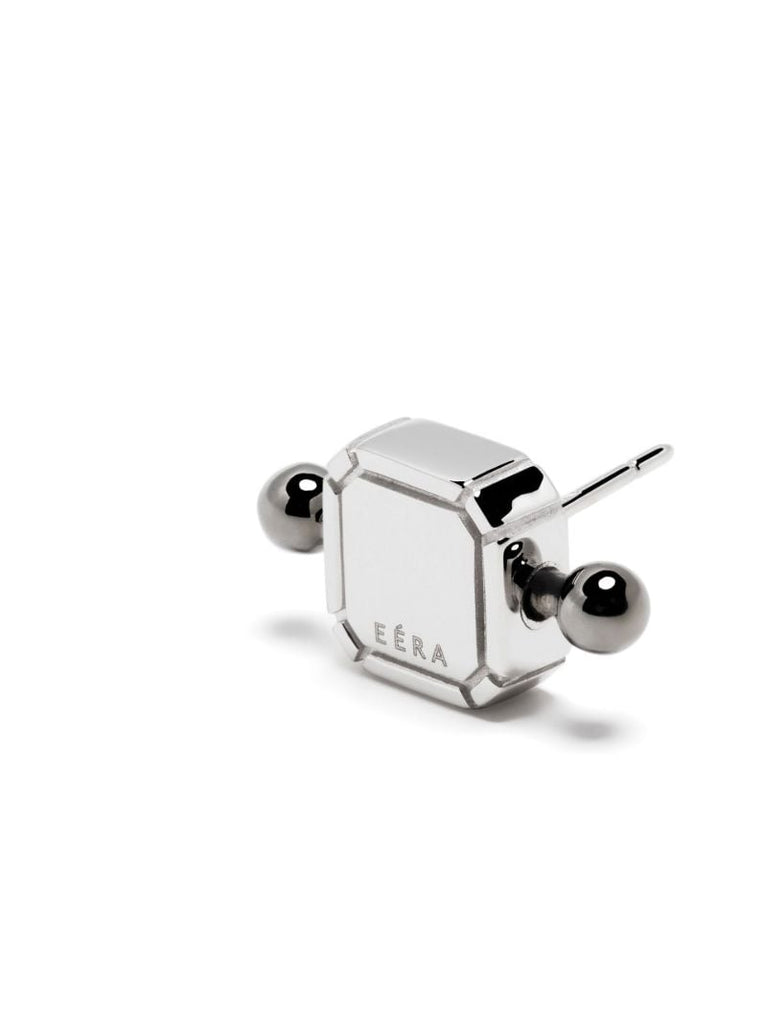 18k White Gold Black Bar Square Post Earring