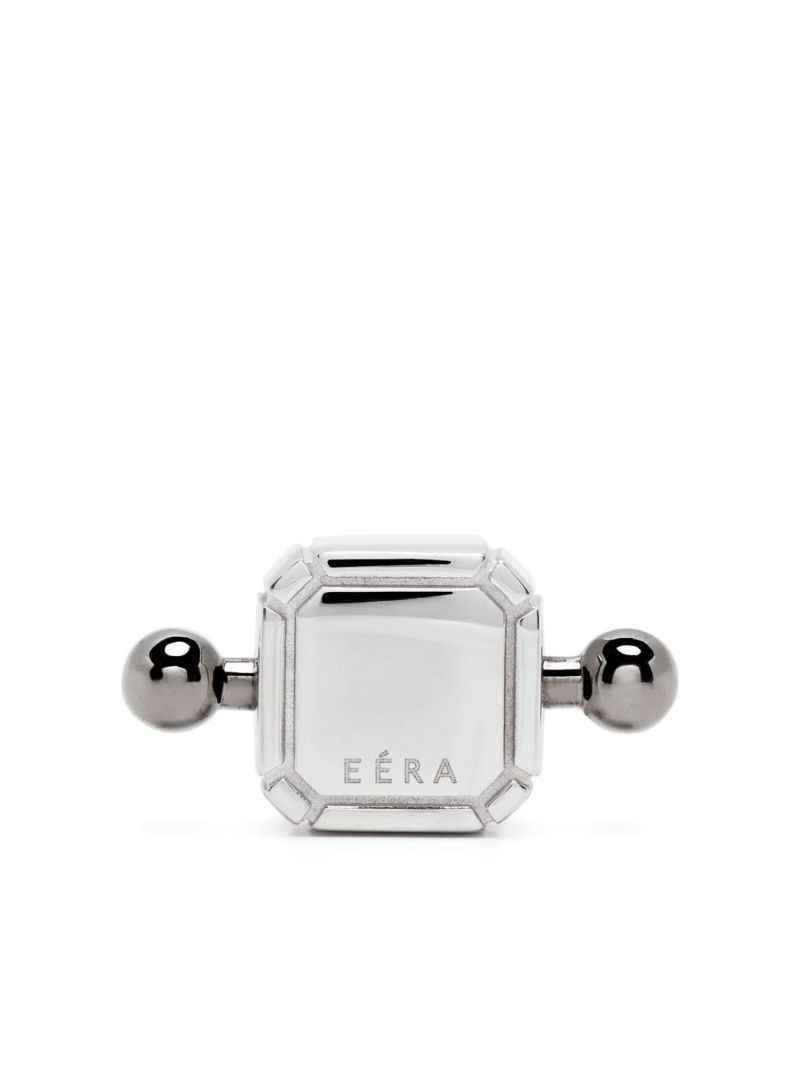 18k White Gold Black Bar Square Post Earring