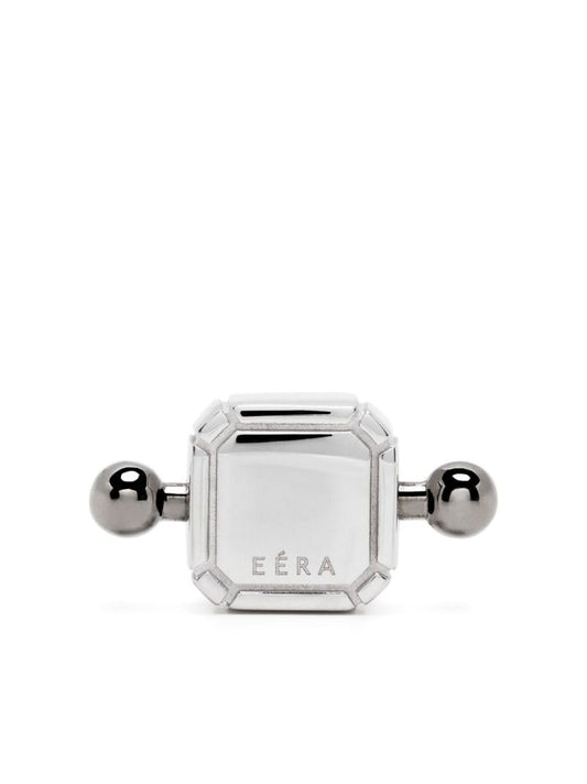 18k White Gold Black Bar Square Post Earring