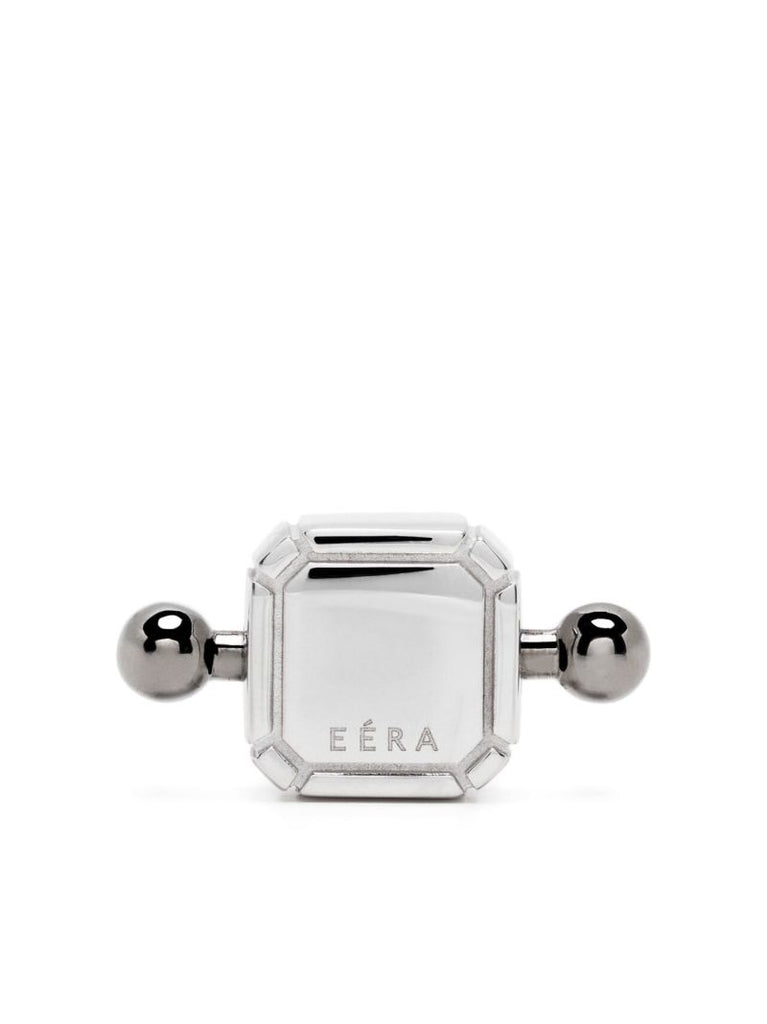 18k White Gold Black Bar Square Post Earring