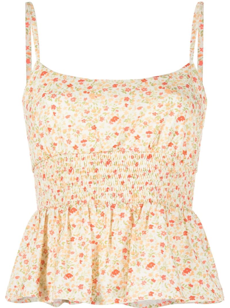 Neutral Floret Smocked Camisole Top