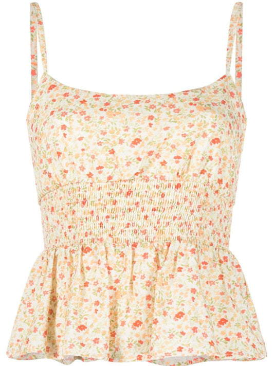 Neutral Floret Smocked Camisole Top
