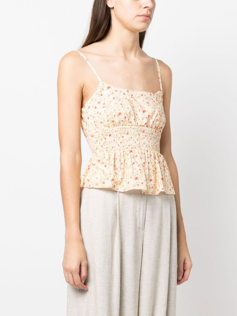 Neutral Floret Smocked Camisole Top