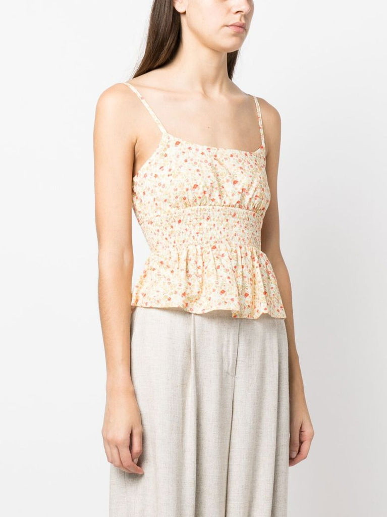 Neutral Floret Smocked Camisole Top