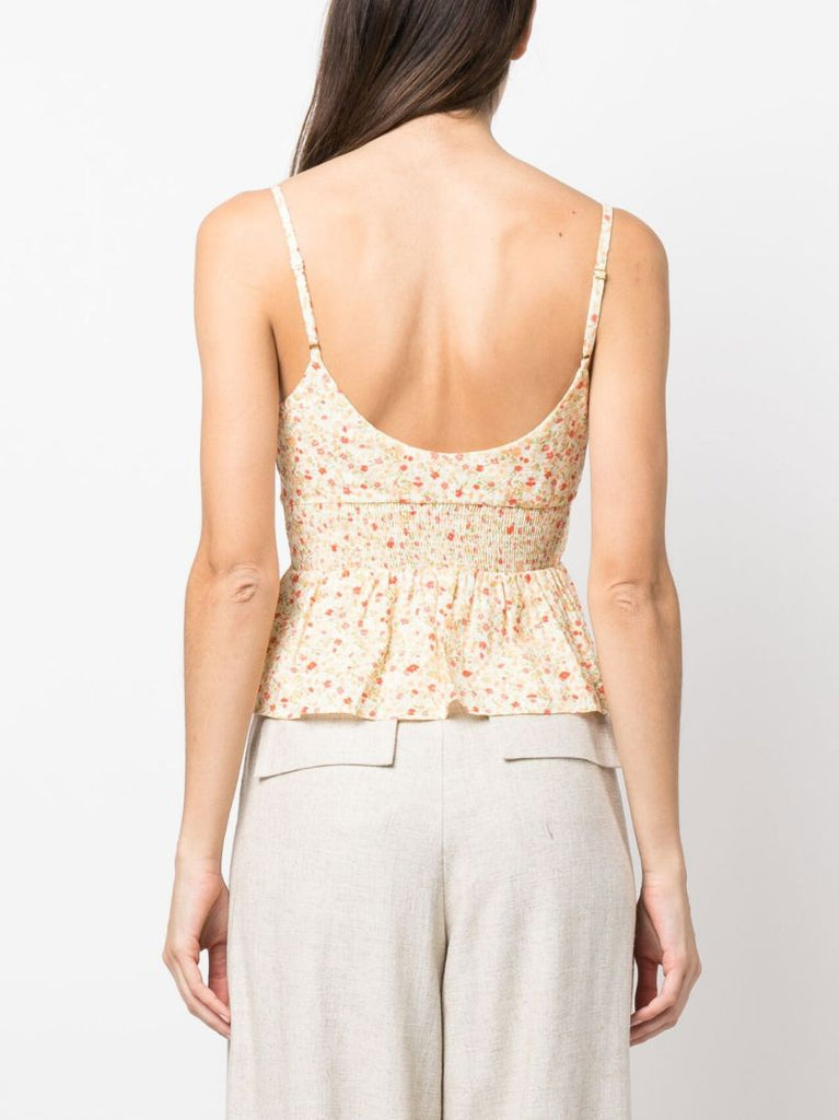 Neutral Floret Smocked Camisole Top