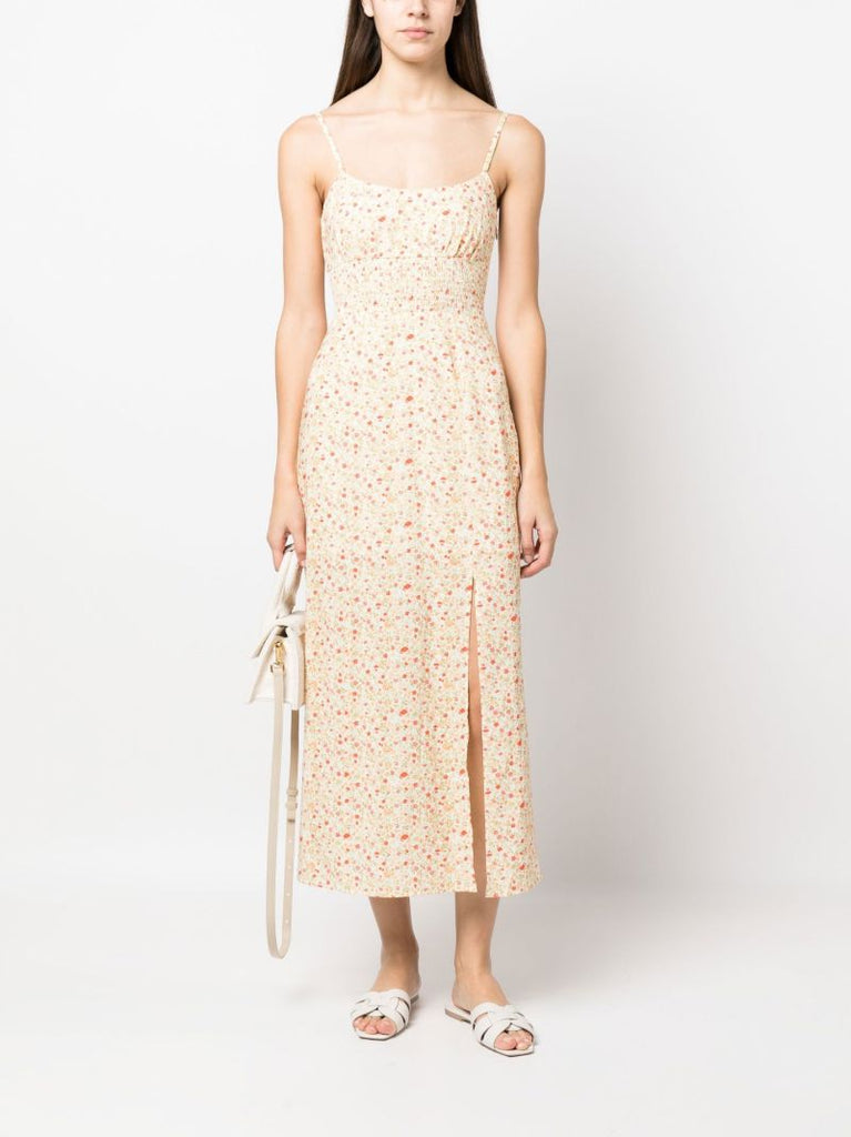 Neutral Floret Print Midi Dress
