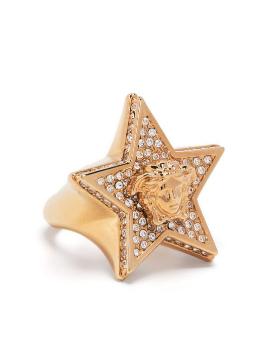 Gold-tone Medusa Star Crystal Ring