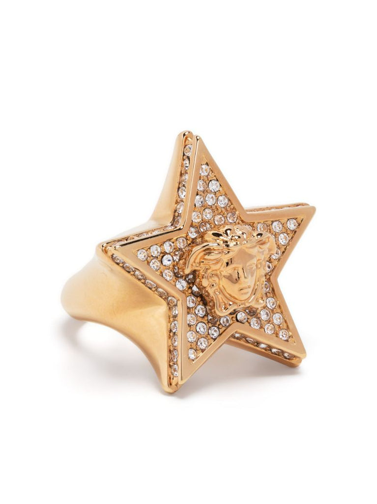 Gold-tone Medusa Star Crystal Ring