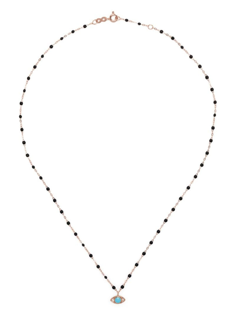 18k Rose Gold Evil Eye Turqoise and Diamond Necklace