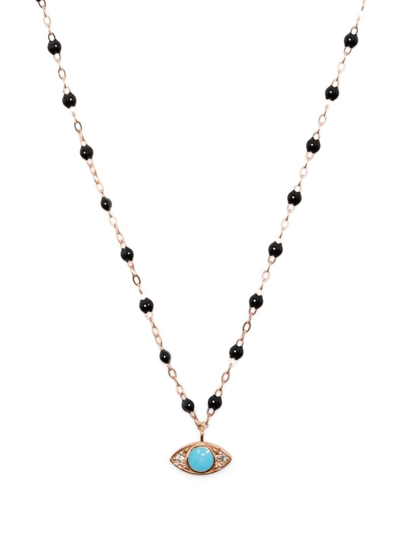 18k Rose Gold Evil Eye Turqoise and Diamond Necklace