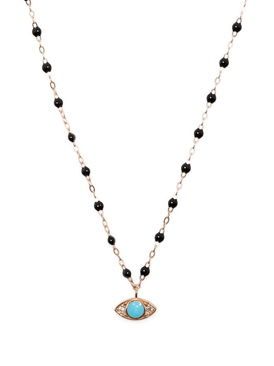 18k Rose Gold Evil Eye Turqoise and Diamond Necklace