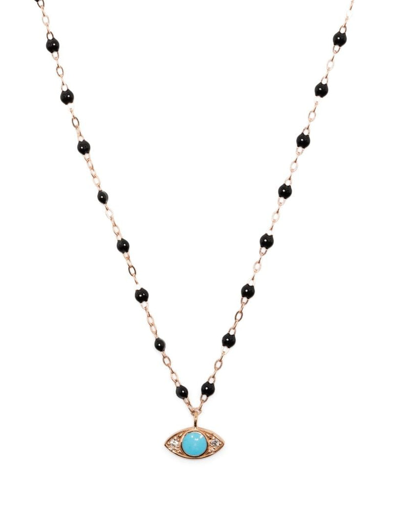 18k Rose Gold Evil Eye Turqoise and Diamond Necklace