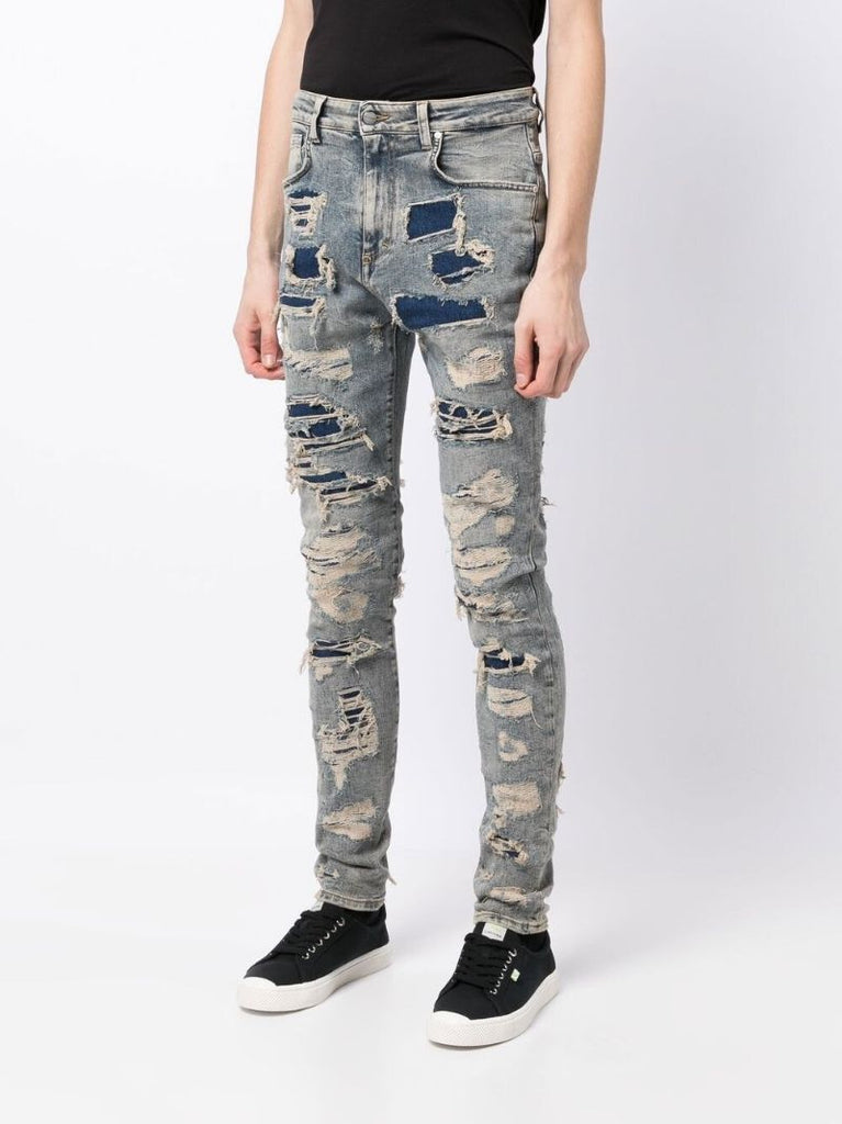 Blue Distressed Slim-fit Jeans