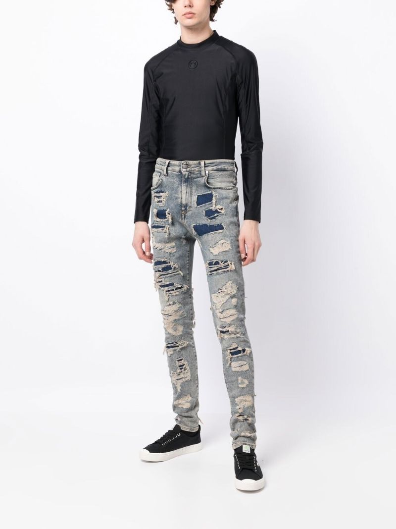 Blue Distressed Slim-fit Jeans
