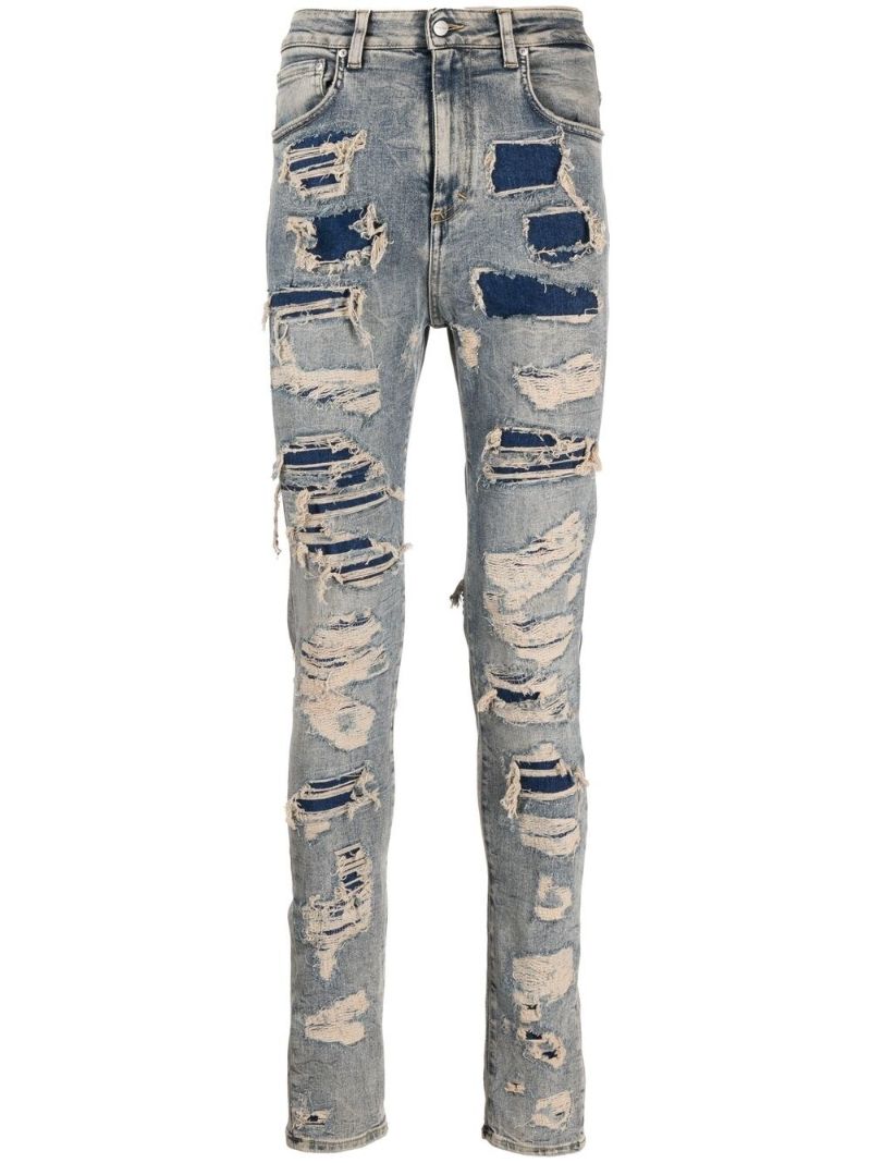 Blue Distressed Slim-fit Jeans