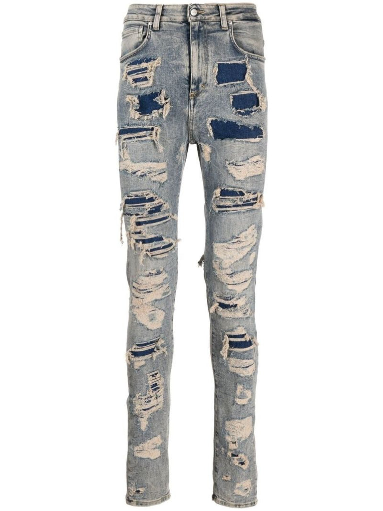 Blue Distressed Slim-fit Jeans