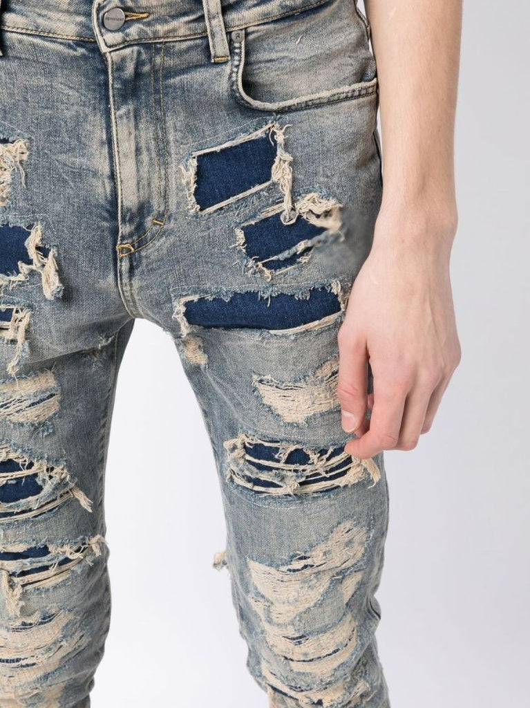 Blue Distressed Slim-fit Jeans