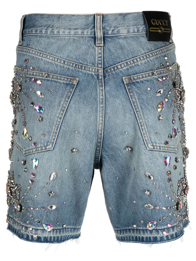 Blue Crystal-embellished Denim Shorts