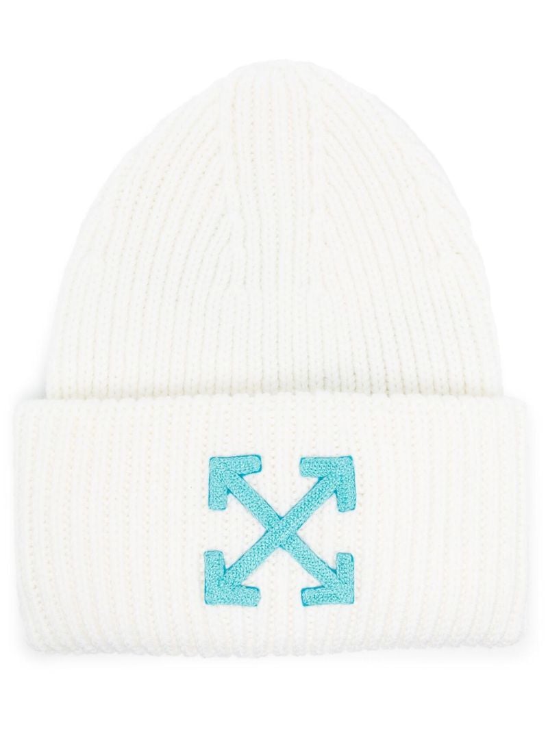 White Arrows Motif Wool Beanie