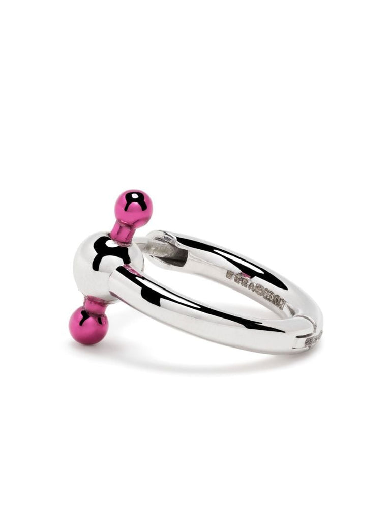 18k White Gold Pink Bar Mini Single Hoop Earring