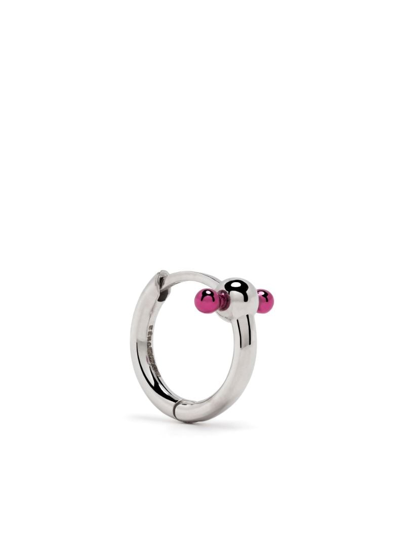 18k White Gold Pink Bar Mini Single Hoop Earring