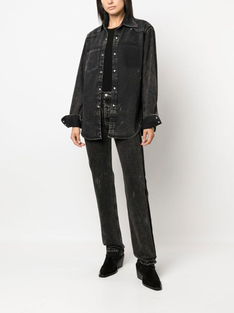 Black Point Collar Denim Shirt